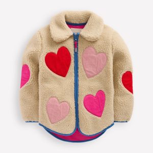 Collared Borg Zip Through-Applique Hearts