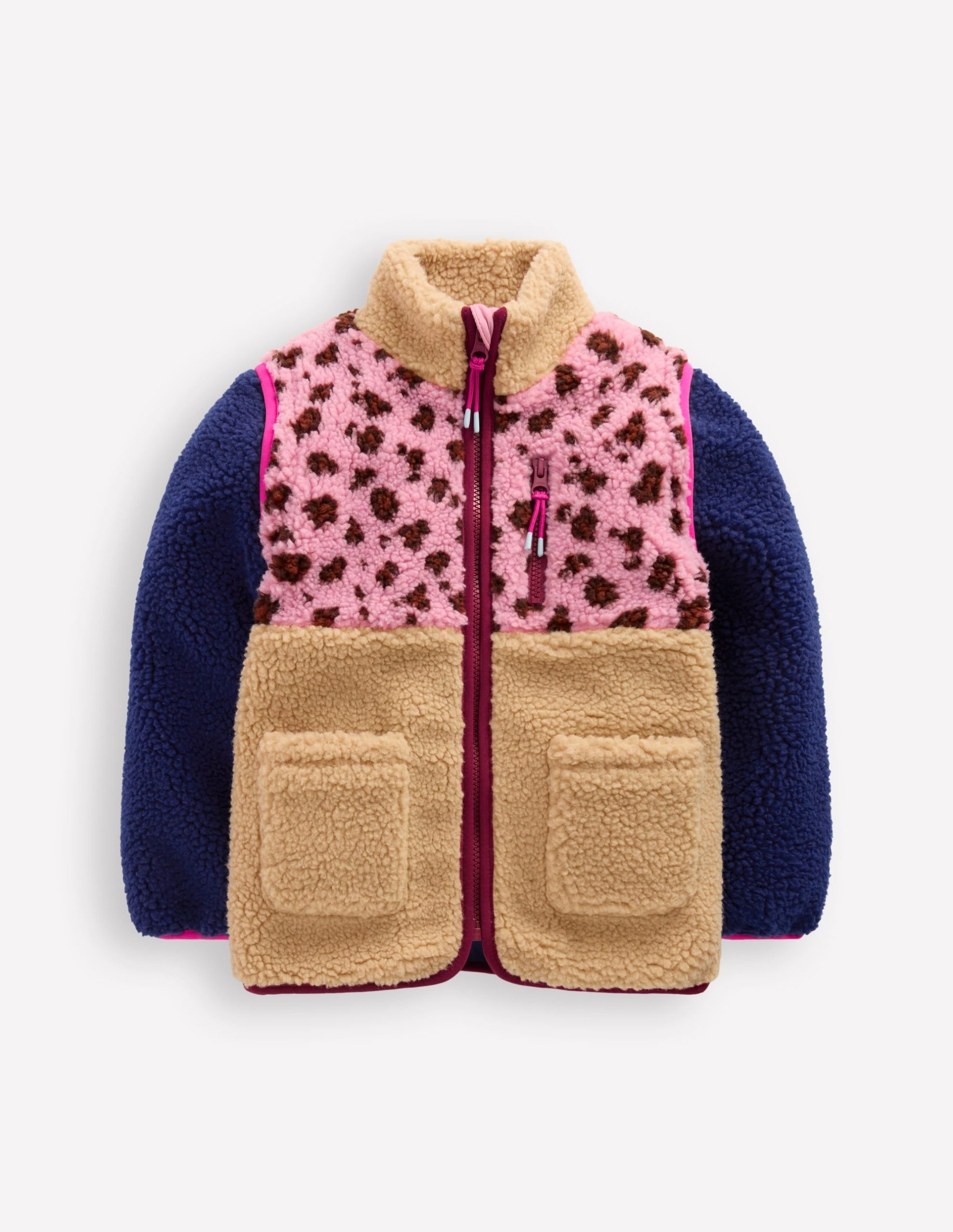 2-in-1 Borg Jacket-Pink Leopard