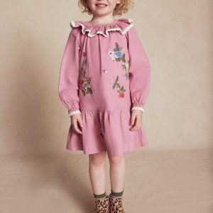 Lace Trim Woven Dress-Rose Pink Fairies