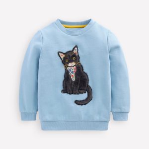 Applique Sweatshirt-Glacier Blue Cat
