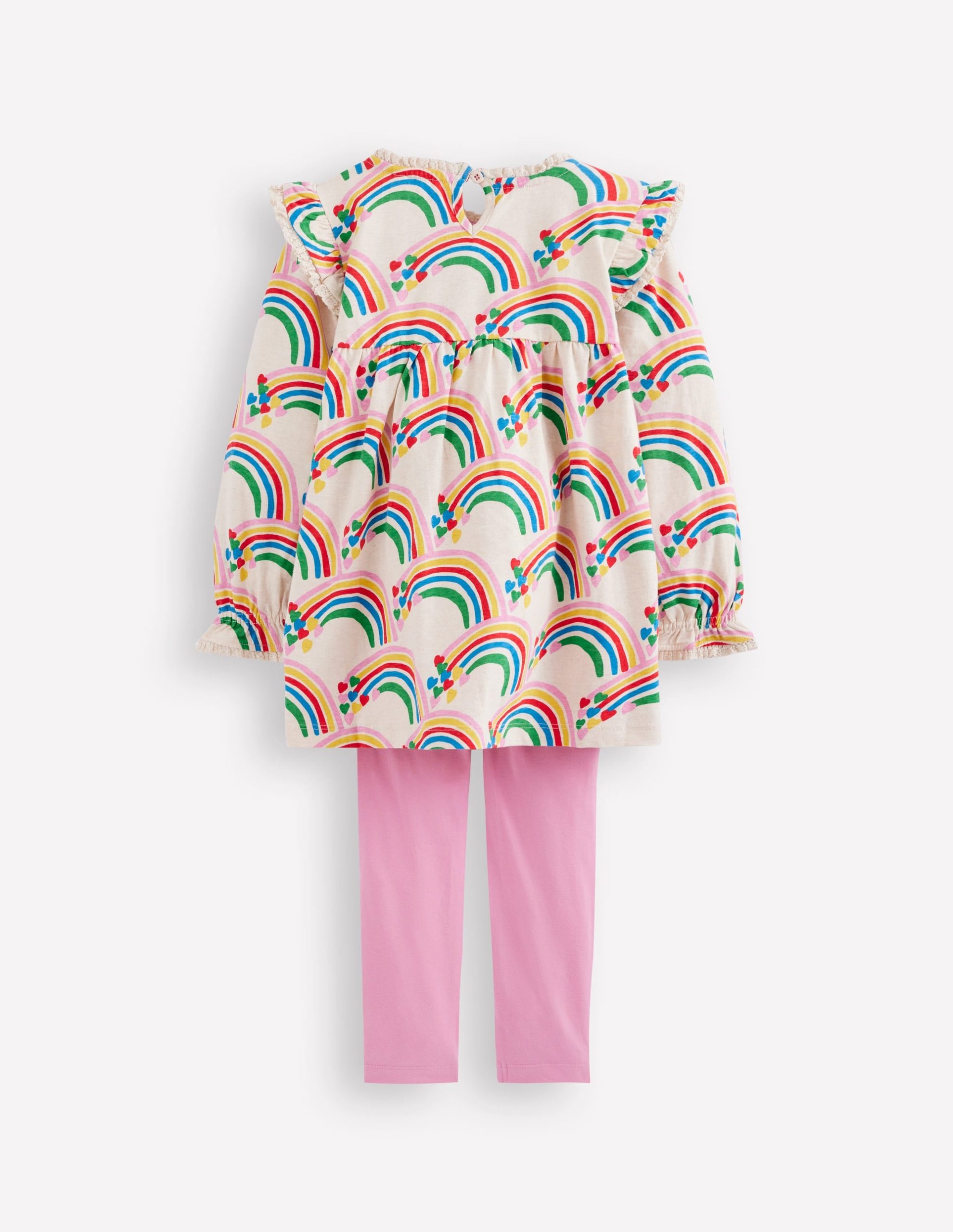 Printed Tunic Set-Oatmeal Marl Rainbow Hearts - Image 2