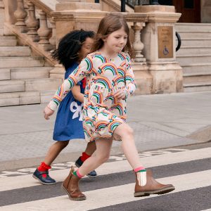 Heart Pocket Fun Jersey Dress-Oatmeal Marl Rainbow Hearts