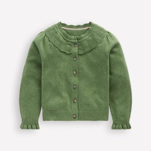 Pretty Ruffle Cardigan-Safari Green Marl