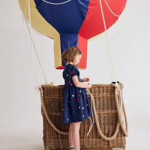 Puff Sleeve Double Cloth Dress-Starboard Blue Hearts