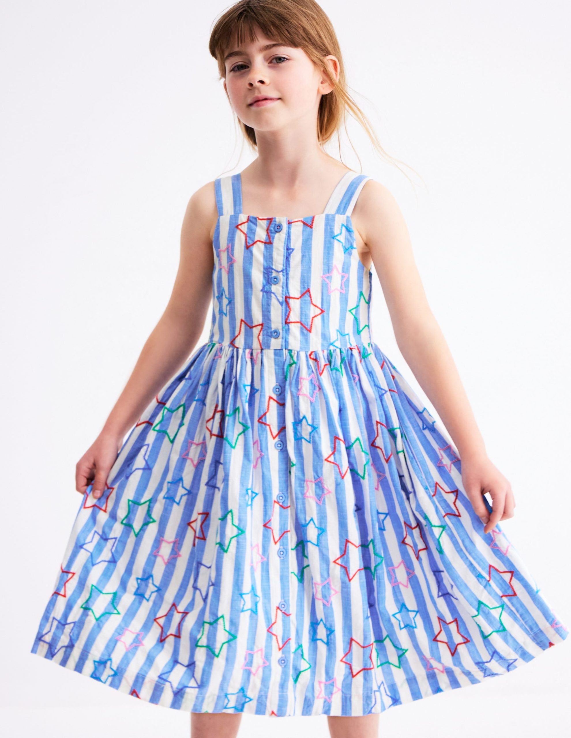 Remy Button Through Dress-Peacock Plume Blue Star - Image 2