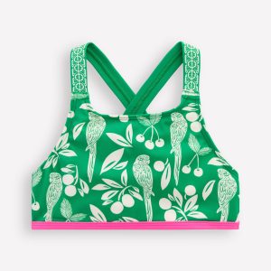 Cross-back Bikini Top-Rich Emerald Parrot Palm