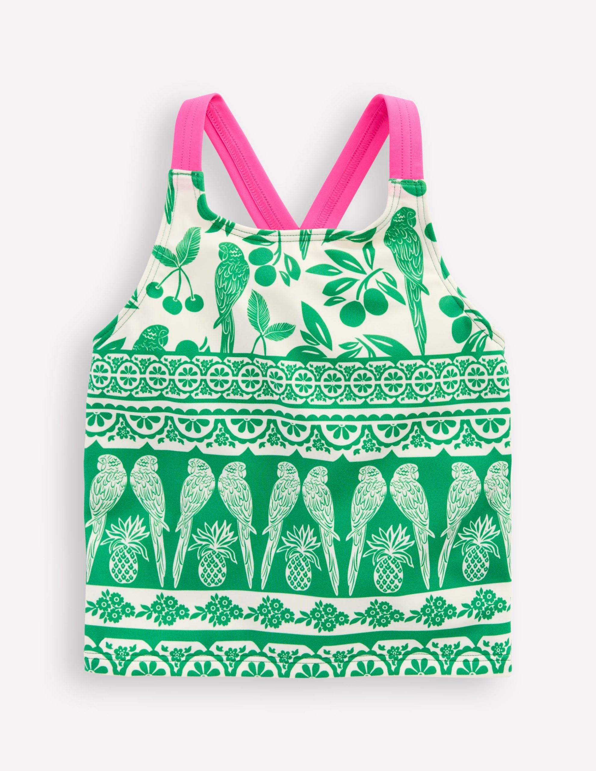 Cross-back Tankini Top-Rich Emerald Parrot Palm - Image 3