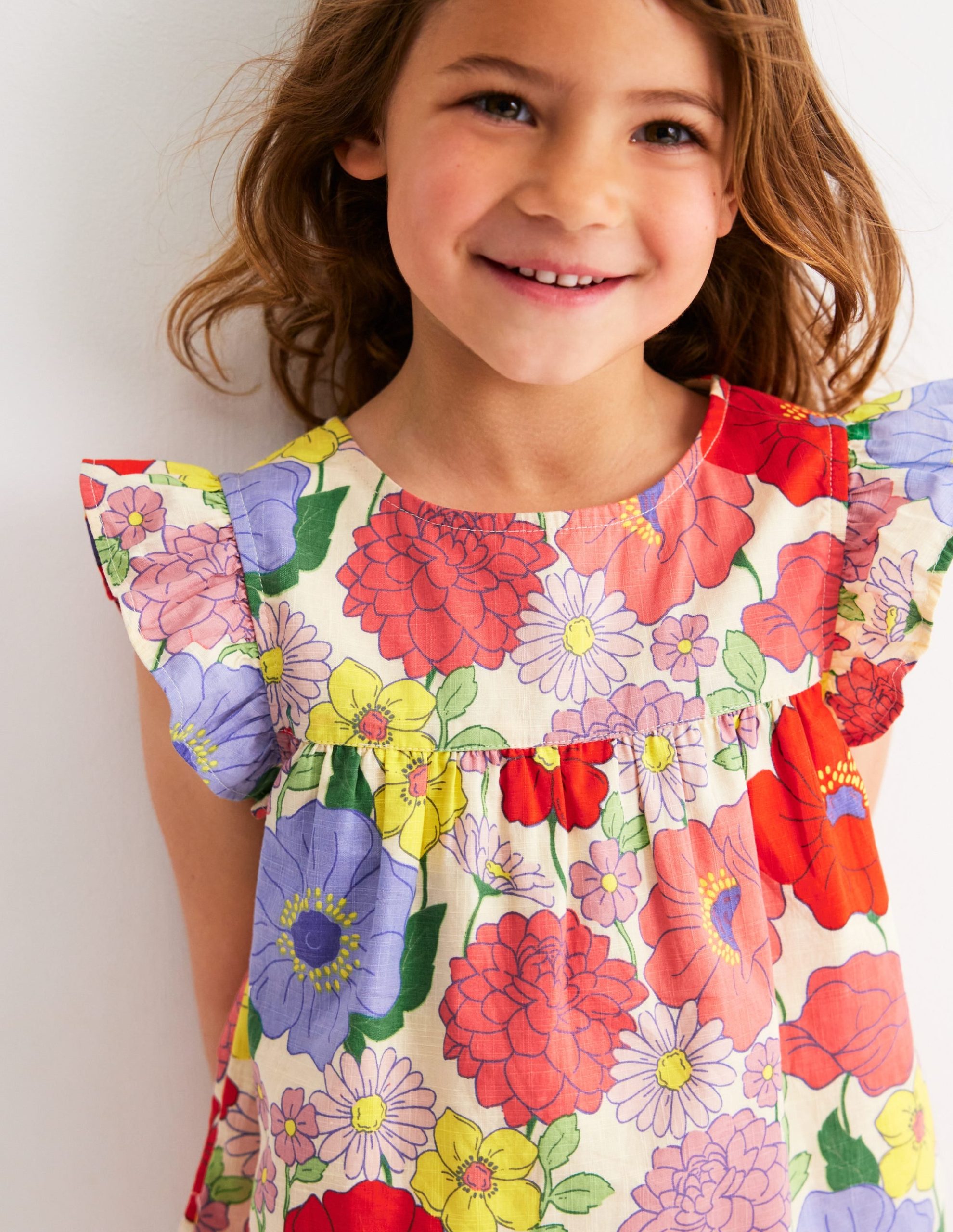 Frill Sleeve Woven Top-Multi Summer Garden - Image 2