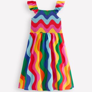 Willa Shirred Jersey Dress-Multi Wave Stripe