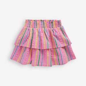 Tiered Woven Skirt-Pink Multi Stripe