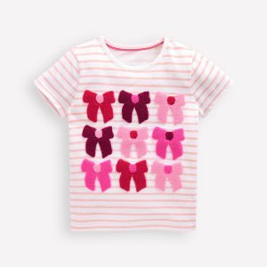 Bay Boucle T-Shirt-Stripe Bows