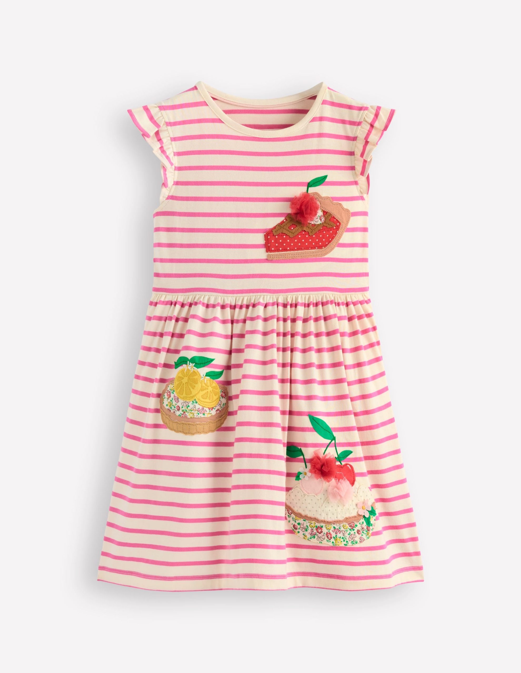 Flutter Sleeve Appliqu?? Dress-Pink Stripe Cakes