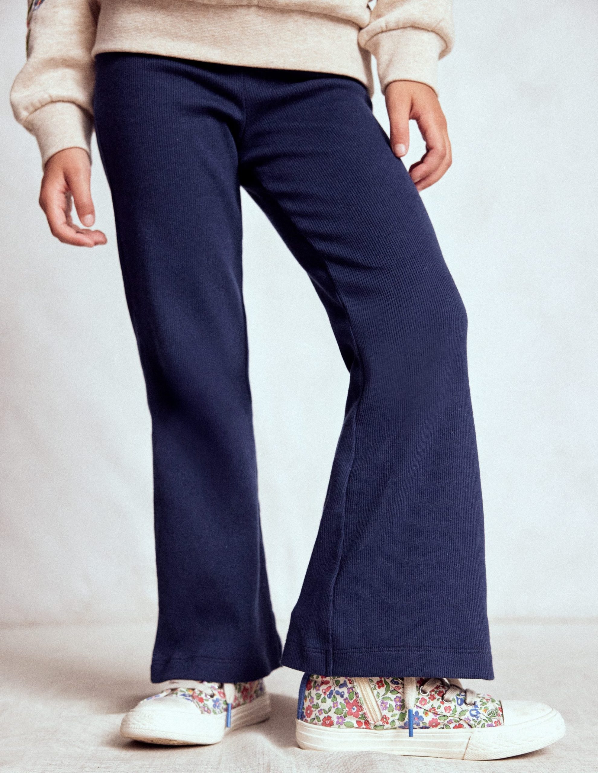 Ribbed Flare Leggings-College Navy - Image 3