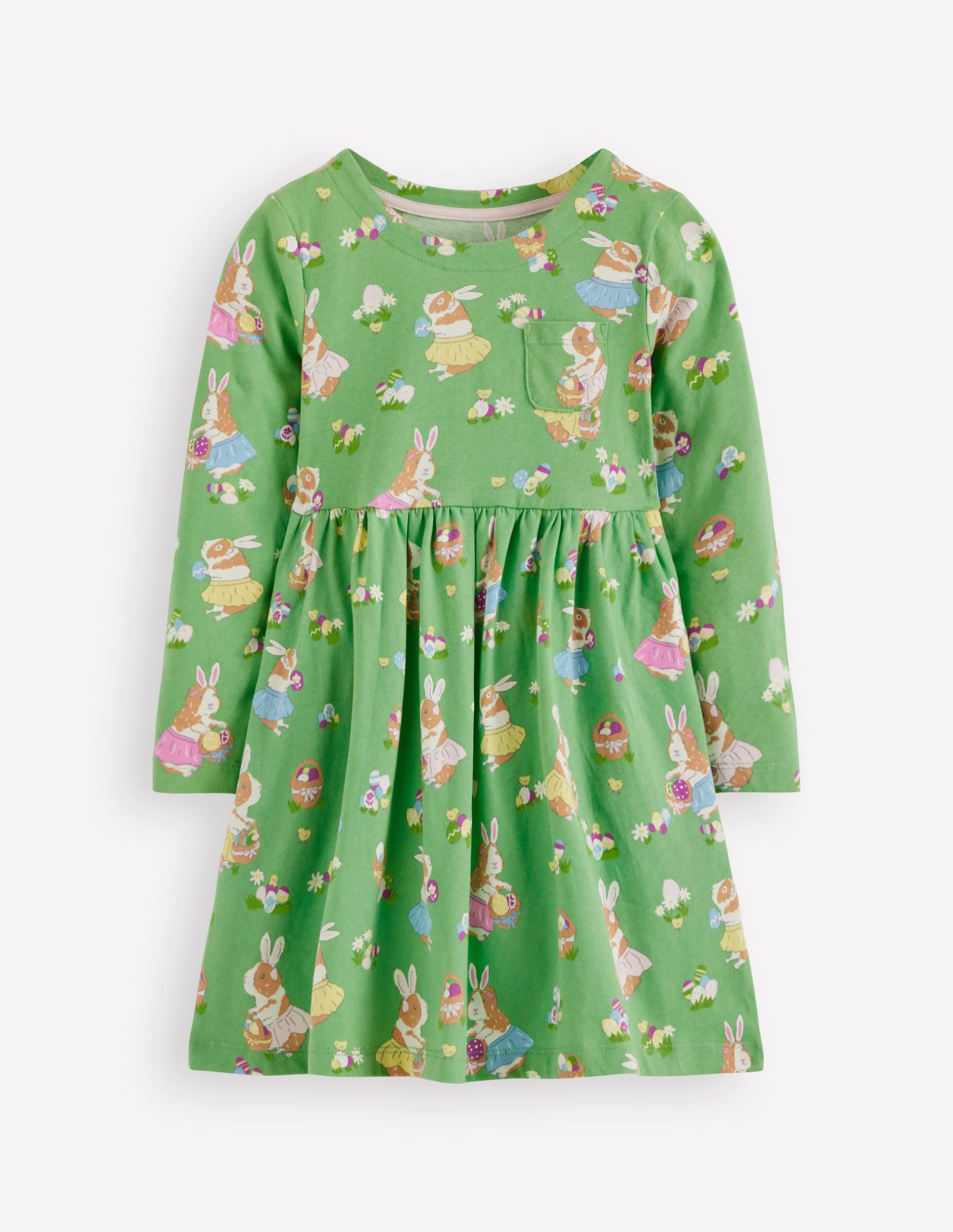 Long-Sleeved Fun Jersey Dress-Aloe Green Easter Guinea Pigs - Image 2