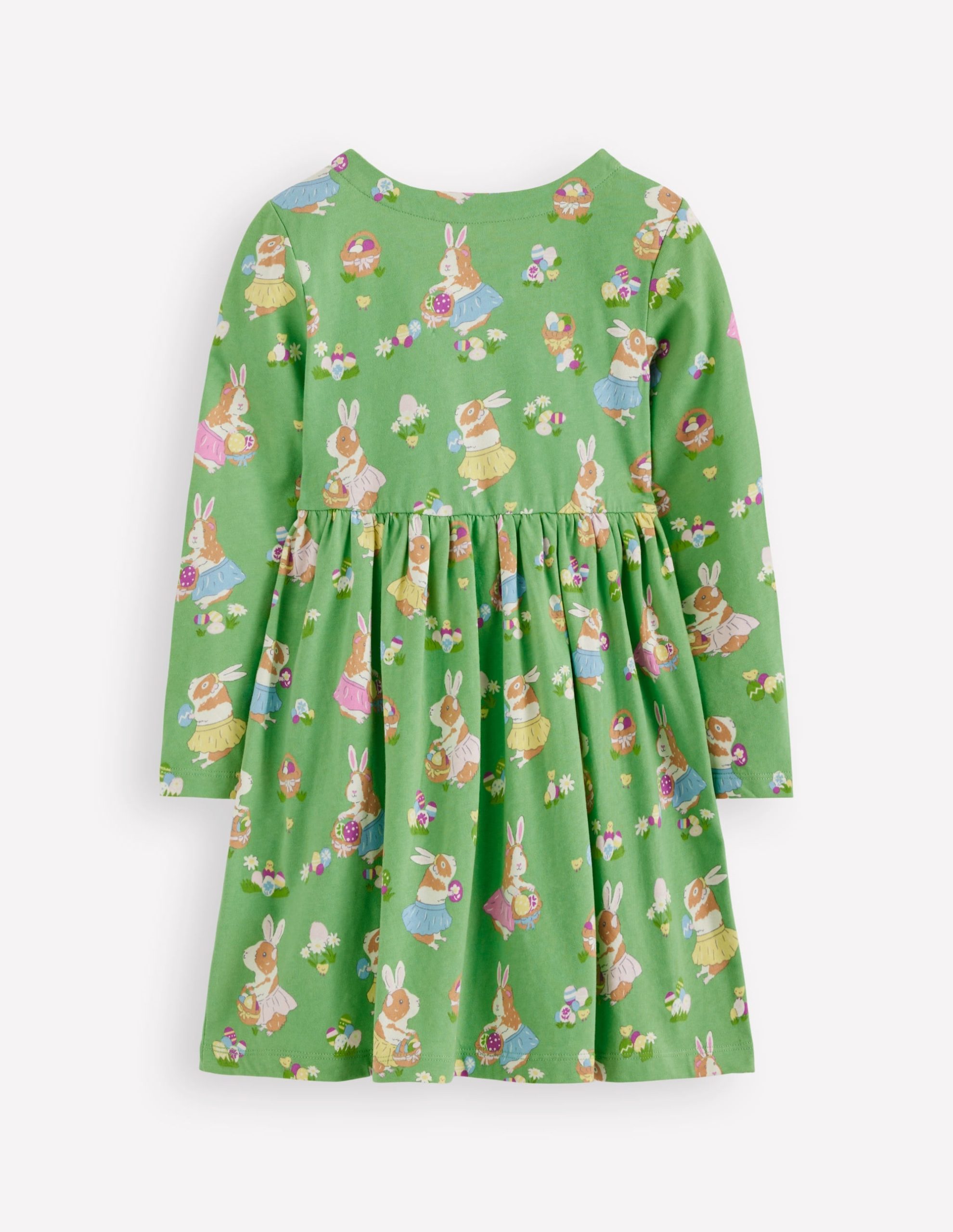 Long-Sleeved Fun Jersey Dress-Aloe Green Easter Guinea Pigs - Image 3