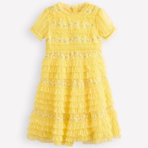 Ruffle Tulle Dress-Butter Yellow