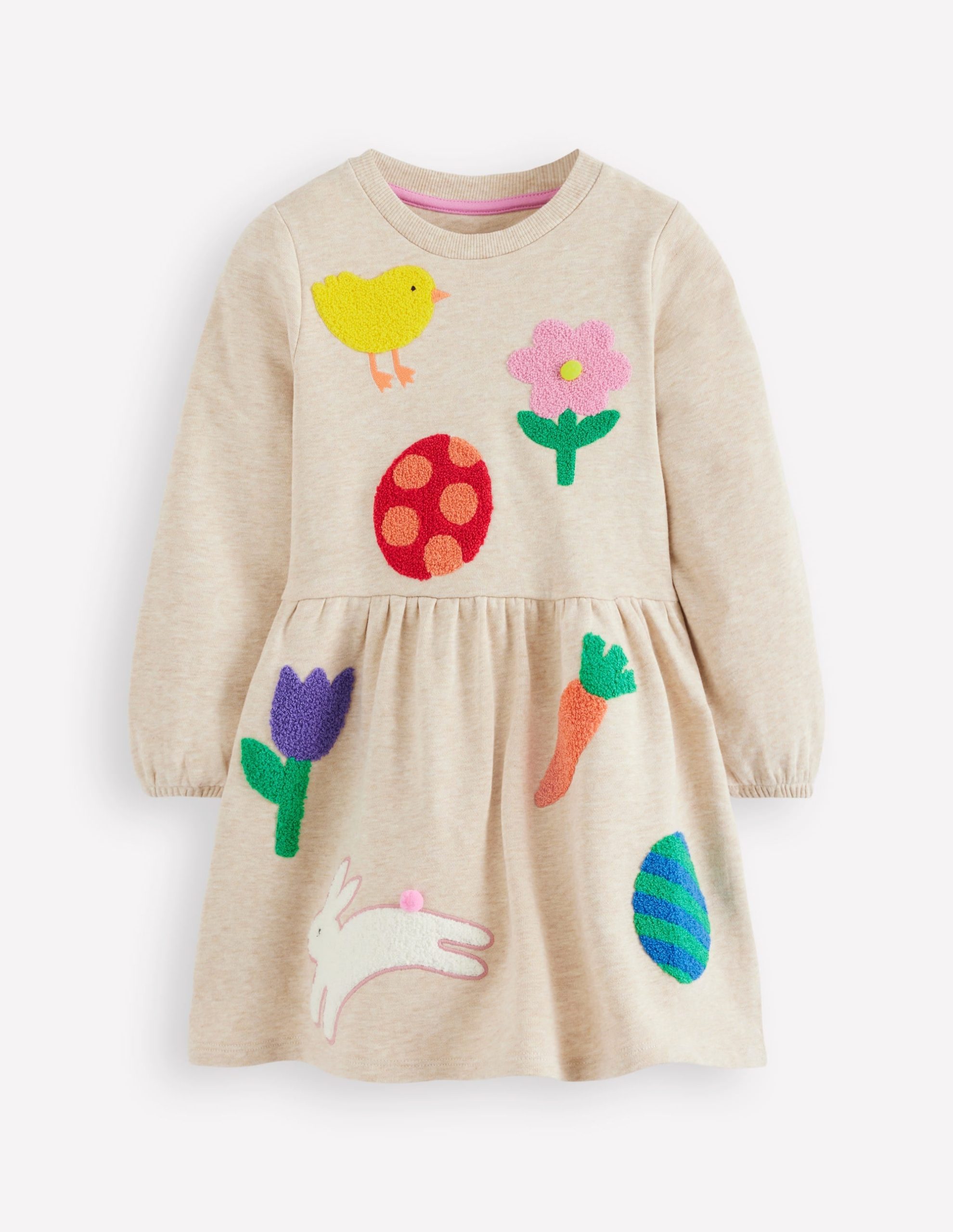 Joan Boucle Appliqu?? Dress-Oatmeal Marl Easter Patches