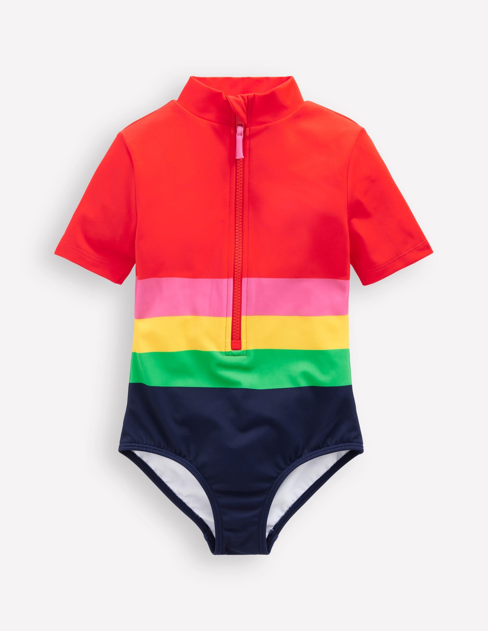 Short-sleeved Swimsuit-Red Multi Stripe