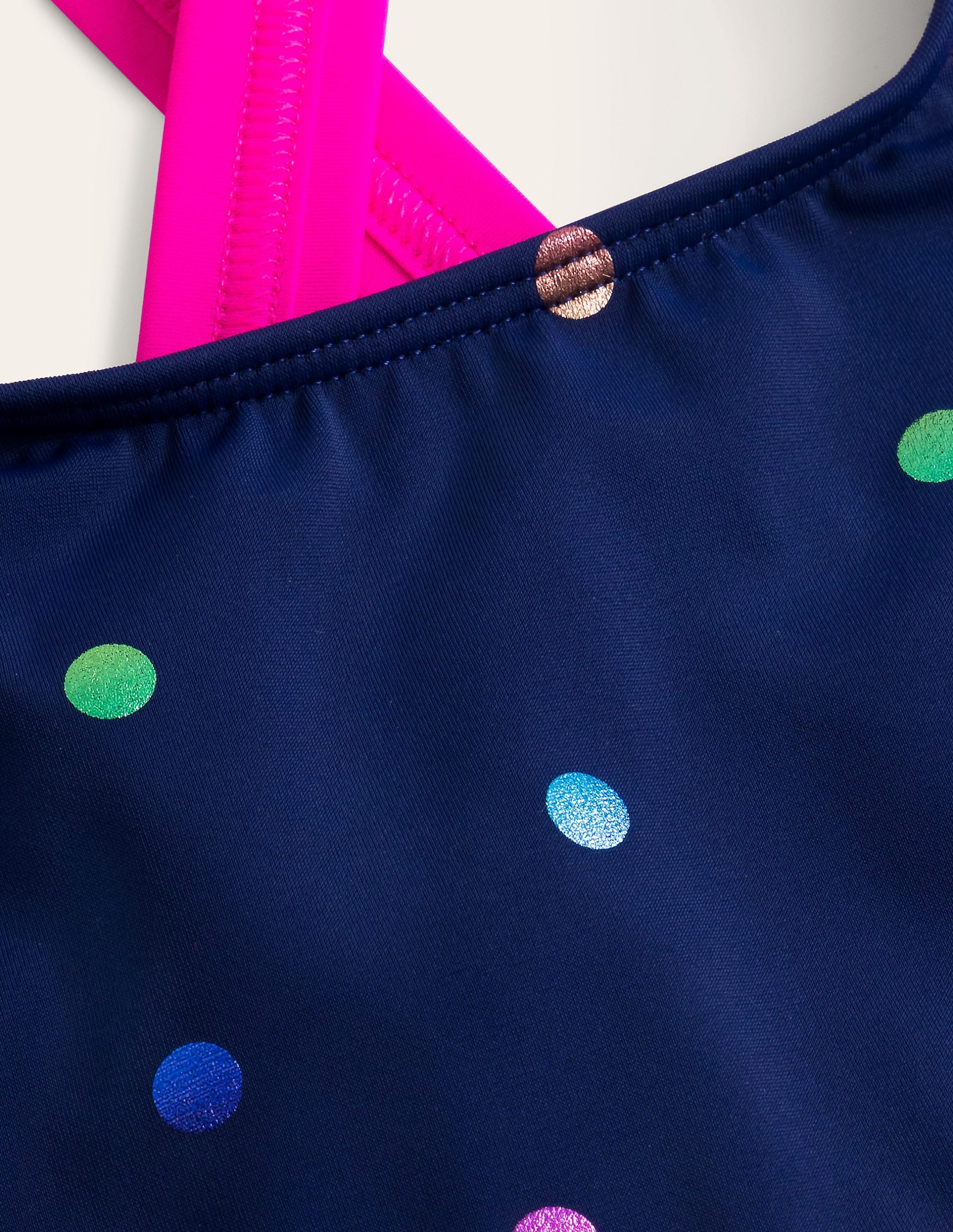 Cross-back Bikini Top-Navy Rainbow Confetti Spot - Image 3