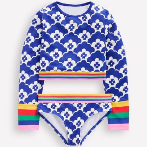 Cropped Rash Vest Set-Orion Blue Geo Flower