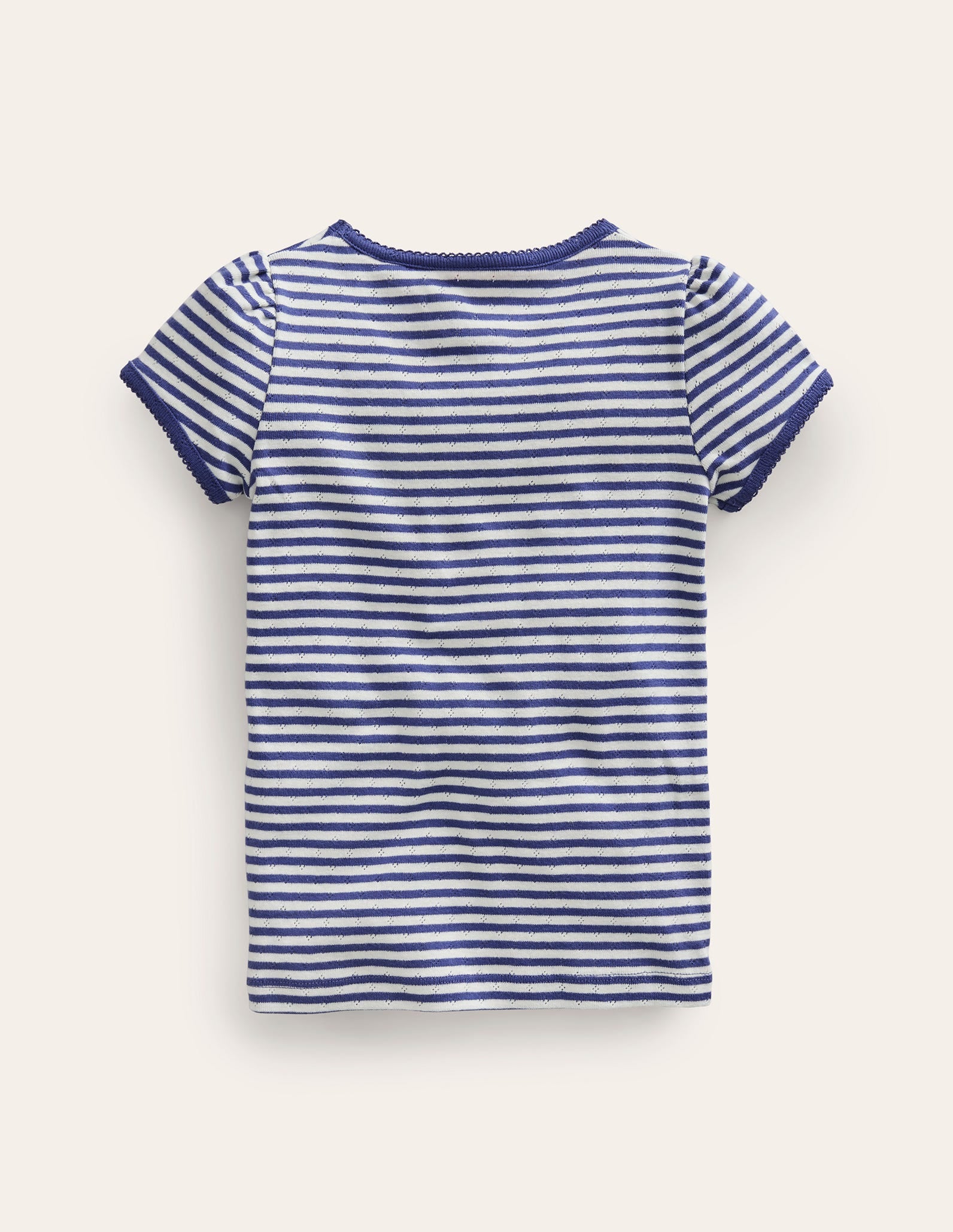 Short Sleeve Pointelle Top-Soft Ivory/Starboard Blue - Image 2