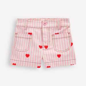 Patch Pocket Shorts-Bubblegum Pink/ Ivory Hearts