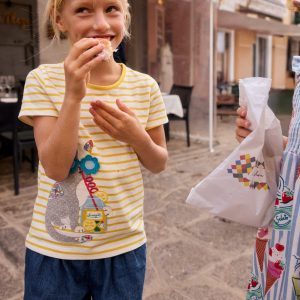 Lift The Flap Short Sleeve Top-Pineapple Yellow Stripe Cat