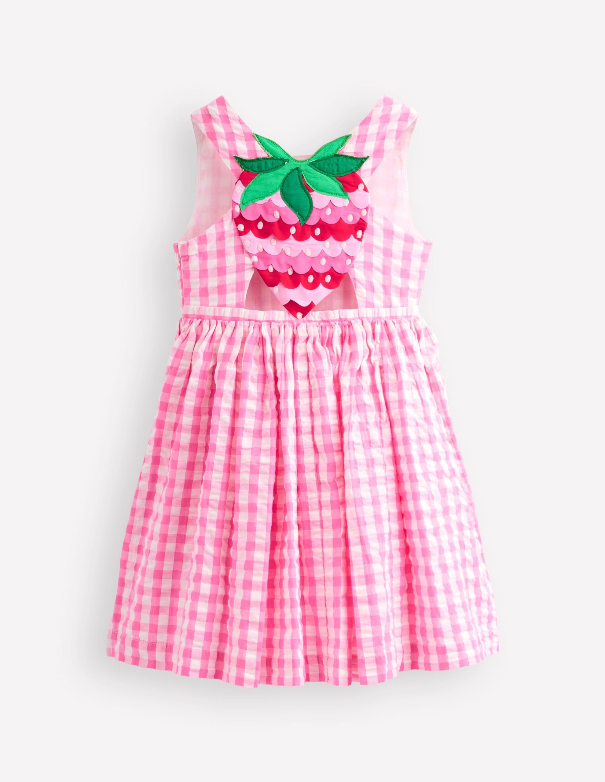 Zadie Applique Back Dress-Pink Gingham Strawberry - Image 4