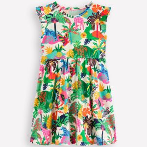Posie Frill Sleeve Dress-Soft Ivory Multi Jungle