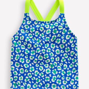 Cross-back Tankini Top-Aquamarine Leopard