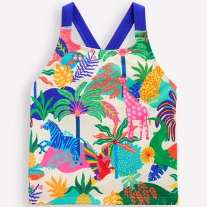 Cross-back Tankini Top-Soft Ivory Multi Jungle