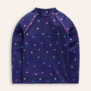 Sun Safe Patterned Rash Vest-Navy Rainbow Confetti Spot