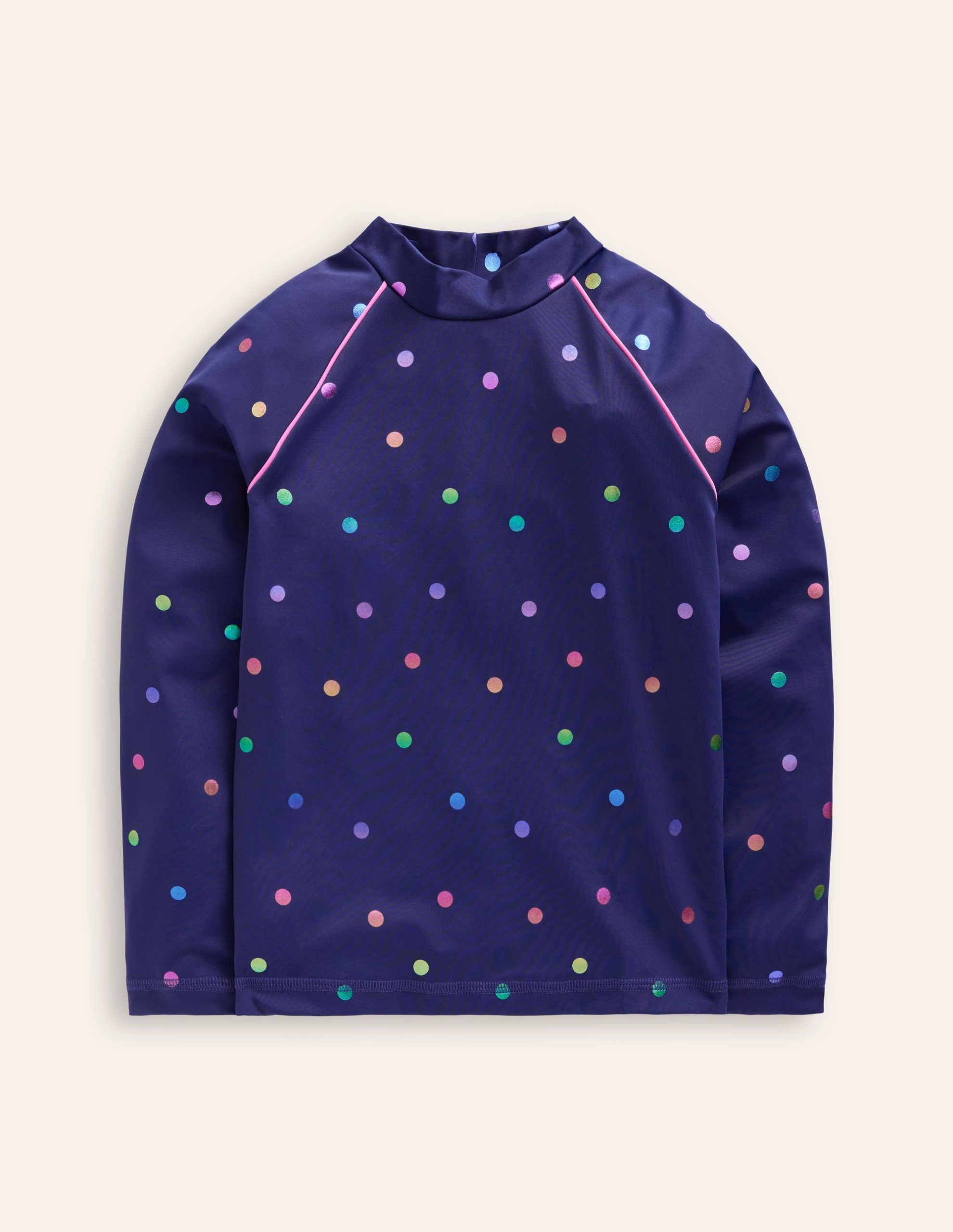Sun Safe Patterned Rash Vest-Navy Rainbow Confetti Spot