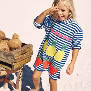 Mara Towelling Throw-On-Bright Blue Fruit Stripe