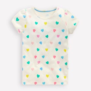 Short Sleeve Pointelle Top-Soft Ivory Multi Hearts
