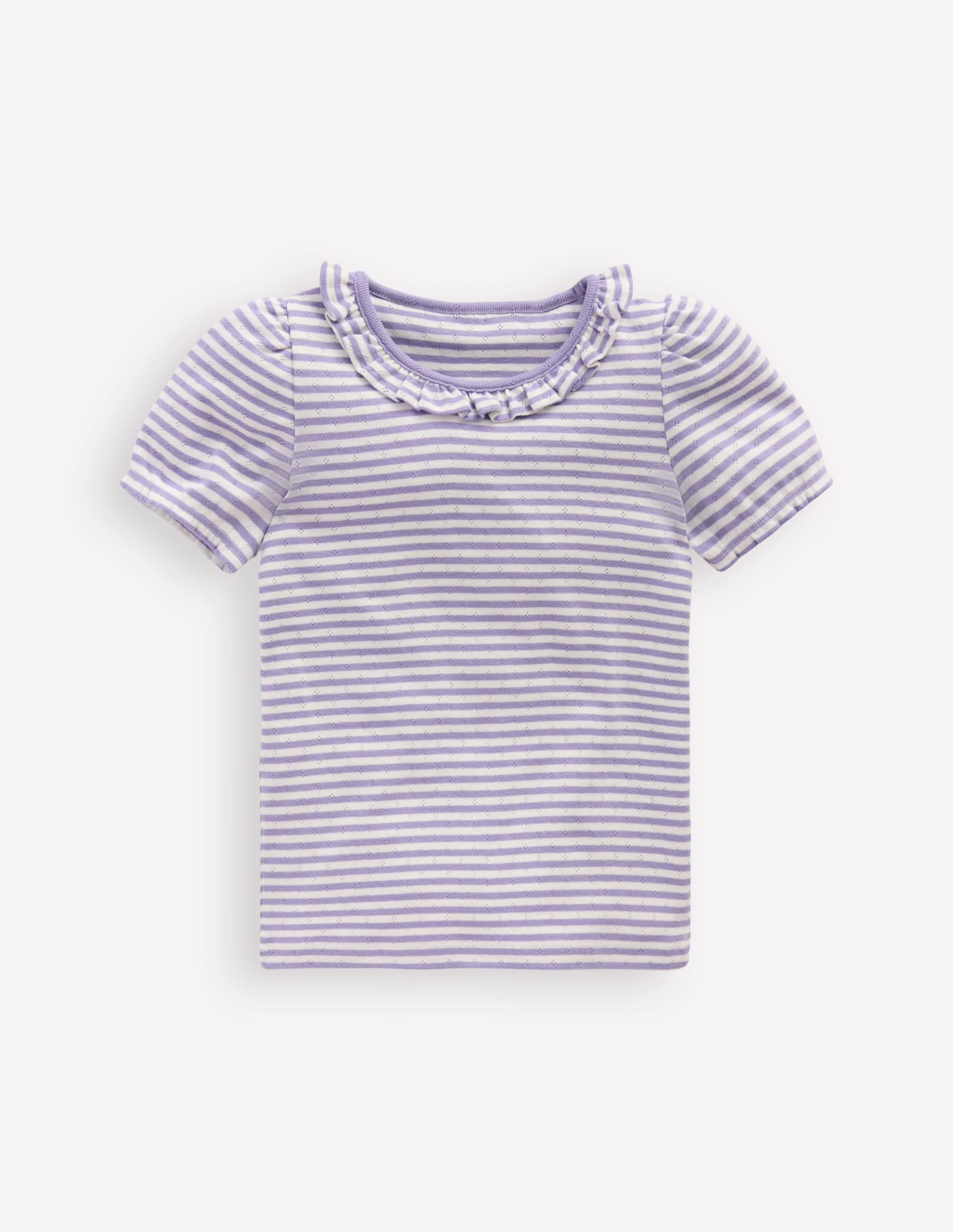 Short-sleeved Ruffle Pointelle-Misty Lavender/Soft Ivory