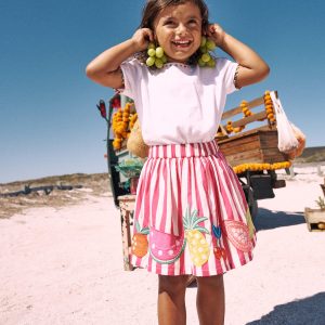 Appliqué Skirt-Fruit Pink Stripe