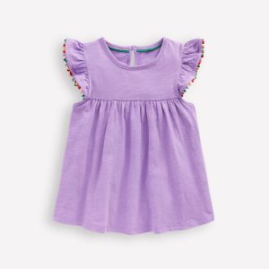 Frill Sleeve Pom Top-Parma Violet Purple