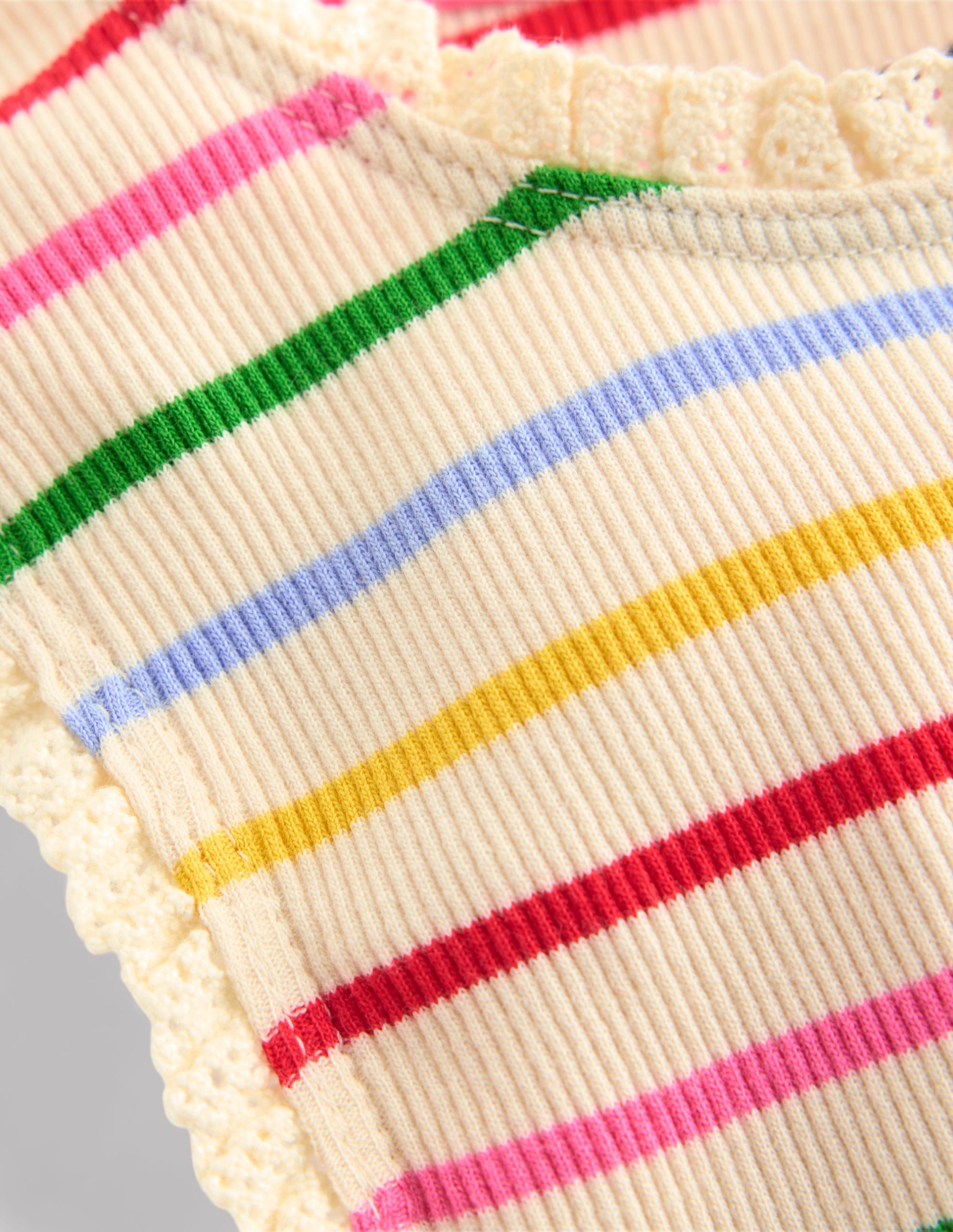 Ribbed Lace Trim Tank Top-Multi Stripe - Image 3