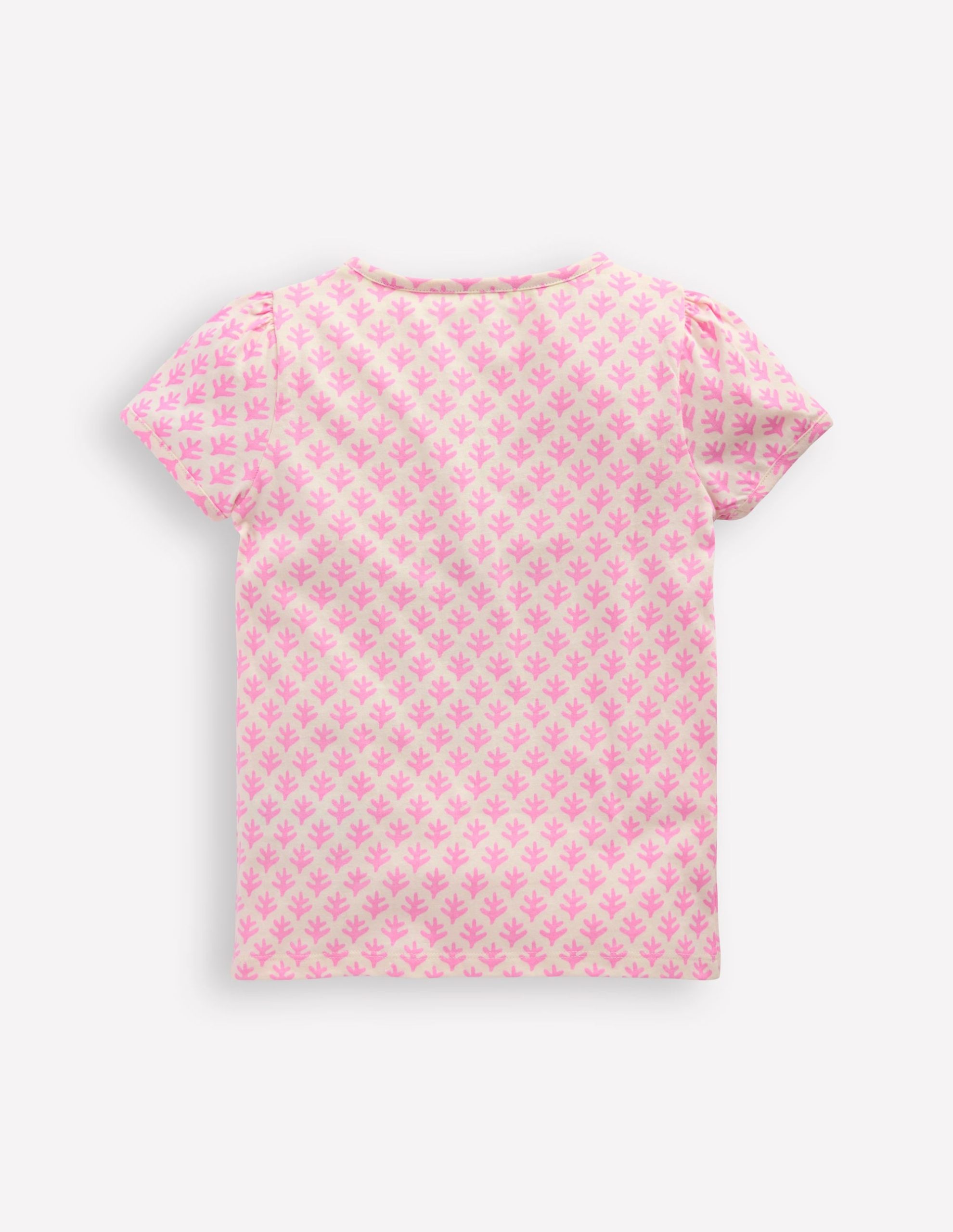 Puff Sleeve Superstitch Top-Pink Woodblock Seahorse - Image 4