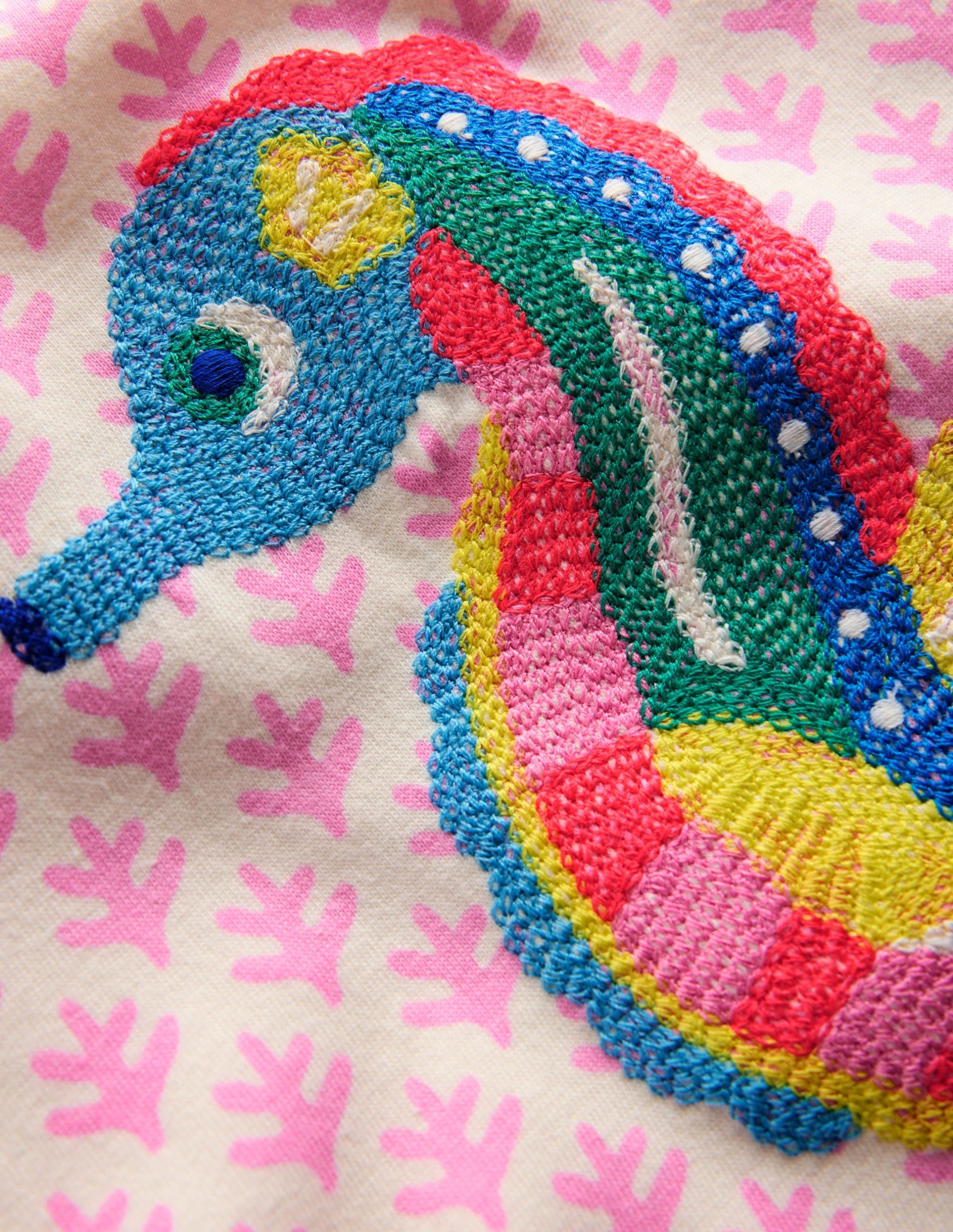 Puff Sleeve Superstitch Top-Pink Woodblock Seahorse - Image 5