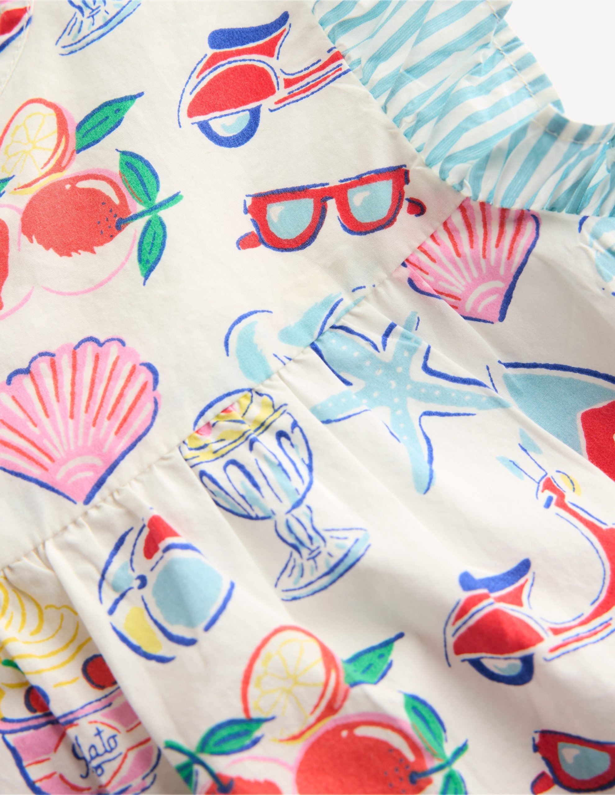 Frill Sleeve Woven Top-Ivory Holiday Print - Image 4