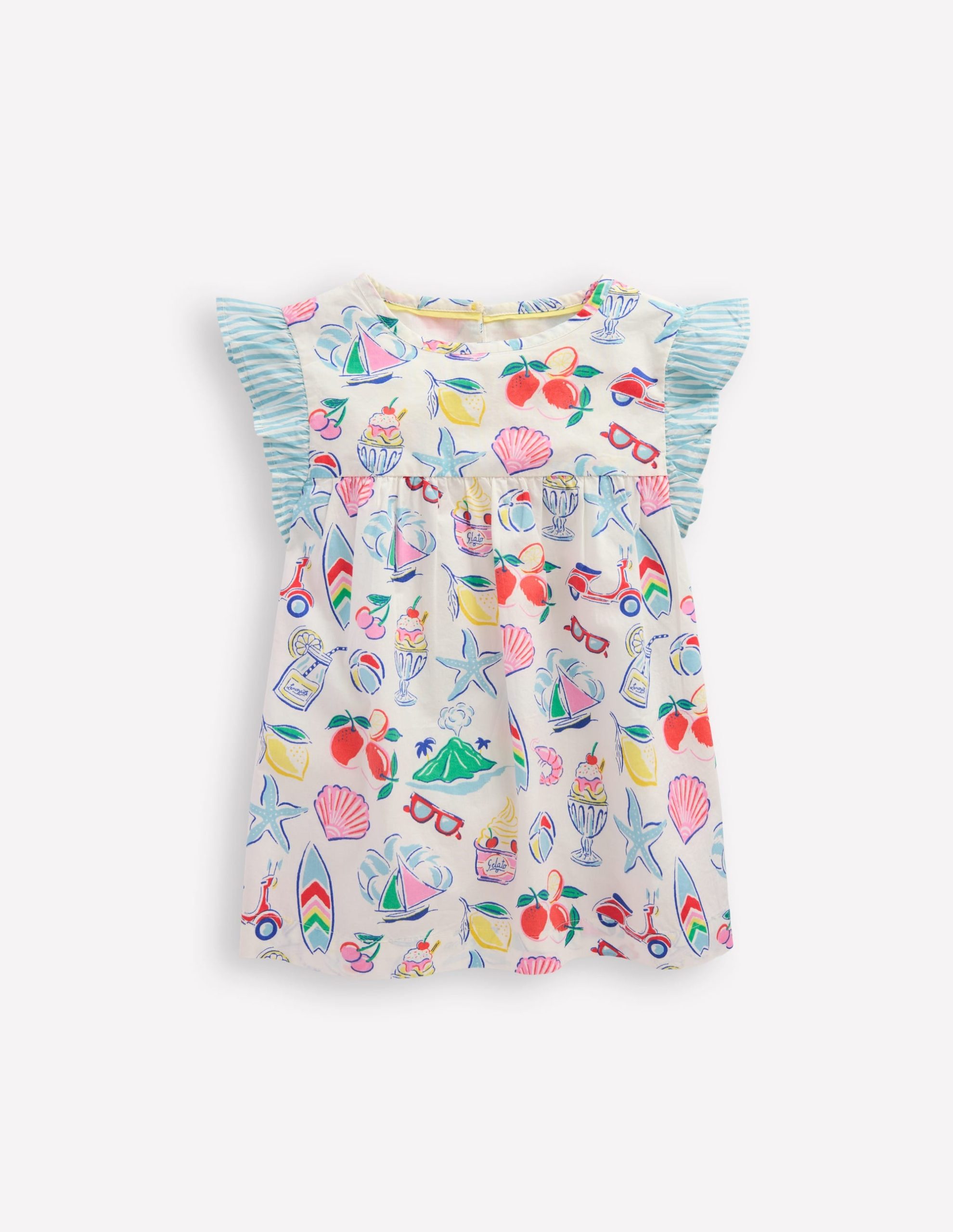 Frill Sleeve Woven Top-Ivory Holiday Print - Image 2