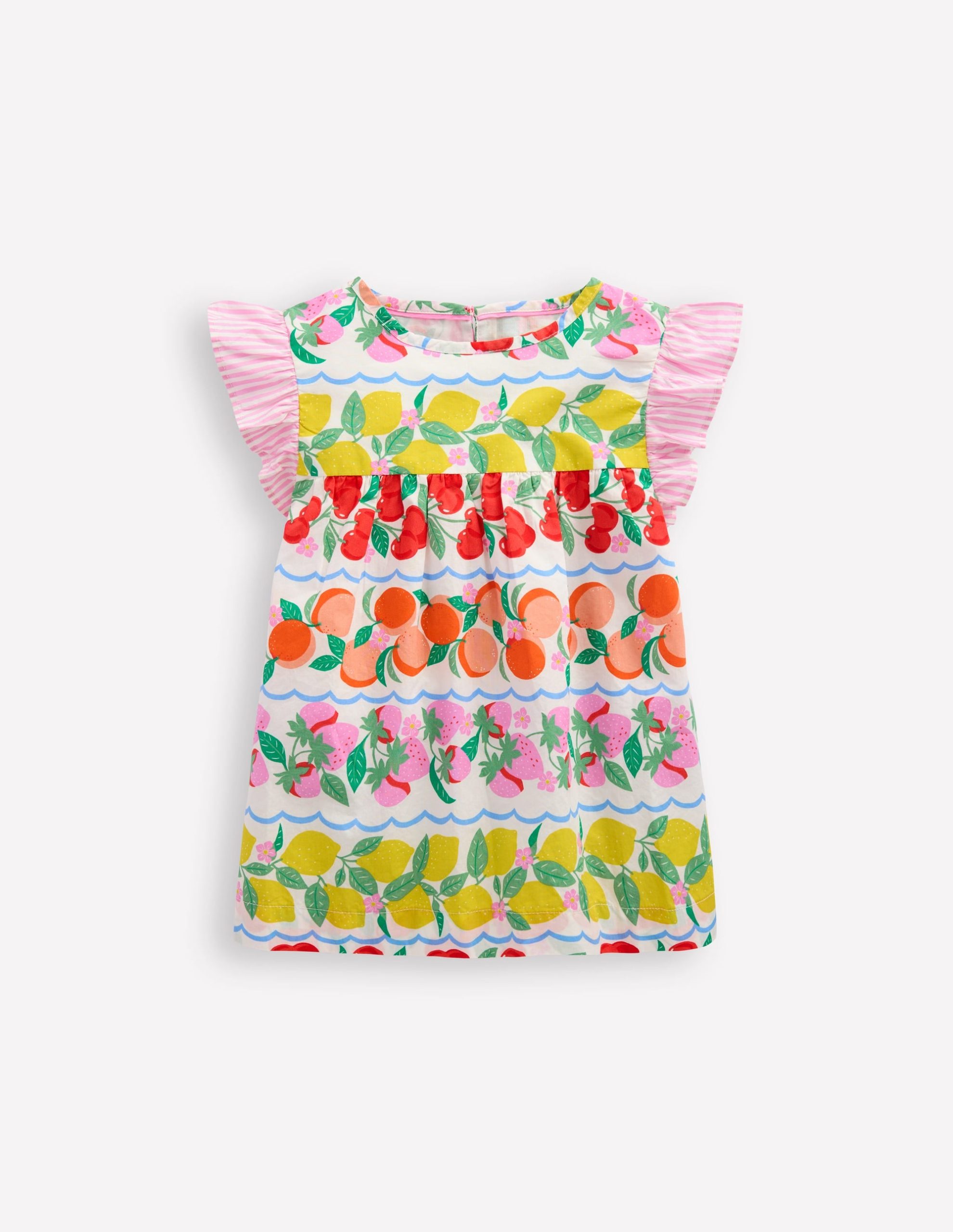 Frill Sleeve Woven Top-Rainbow Fruit Stripe - Image 3