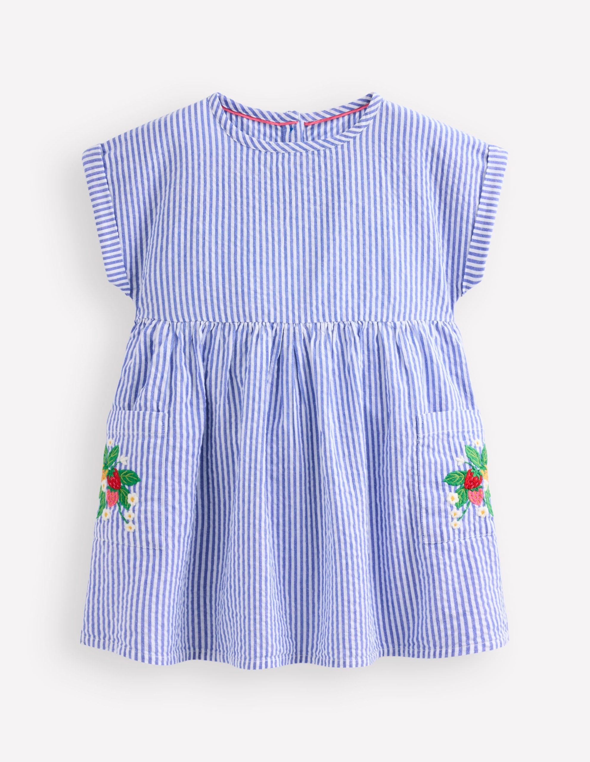 Short-sleeved woven tunic-Ticking Blue Embroidery - Image 2
