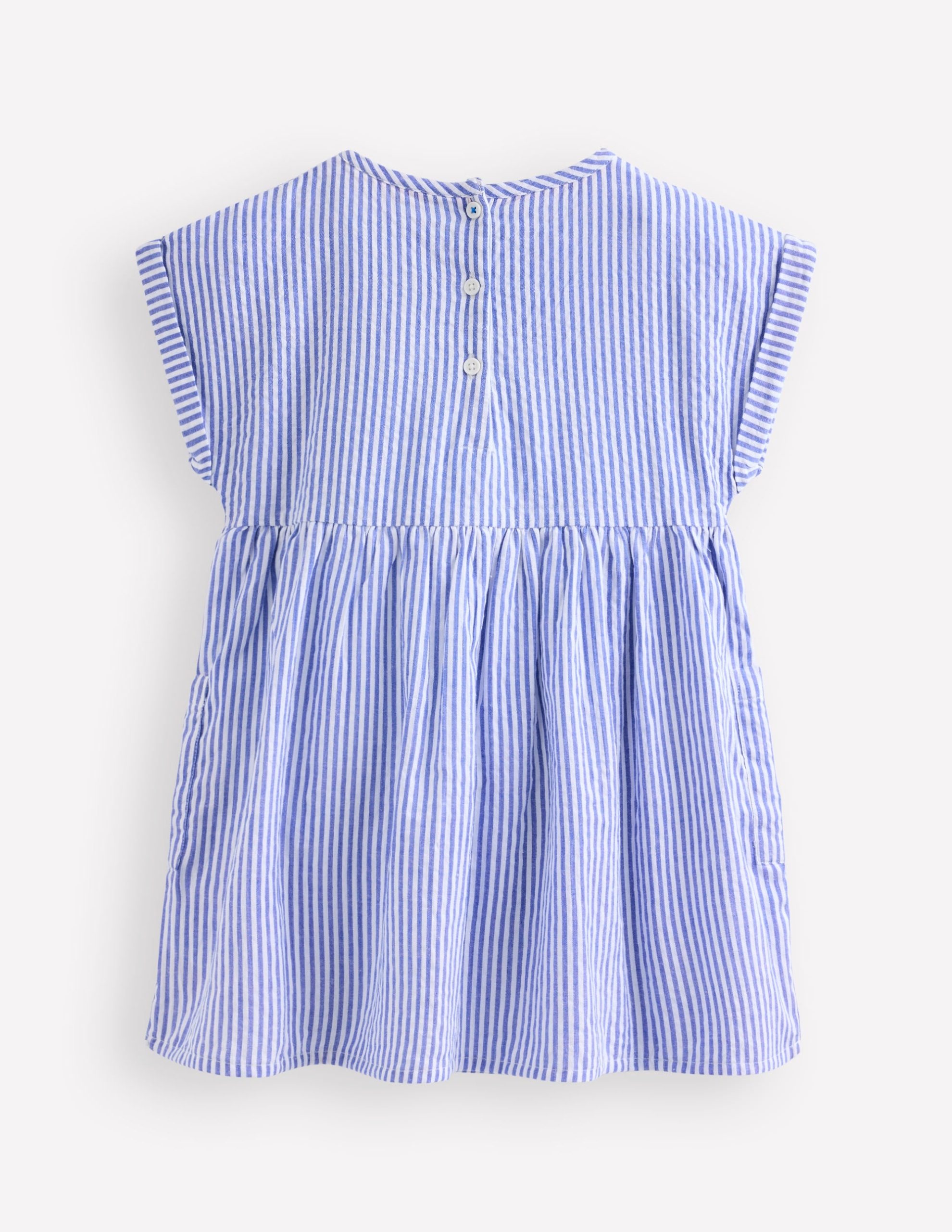 Short-sleeved woven tunic-Ticking Blue Embroidery - Image 3