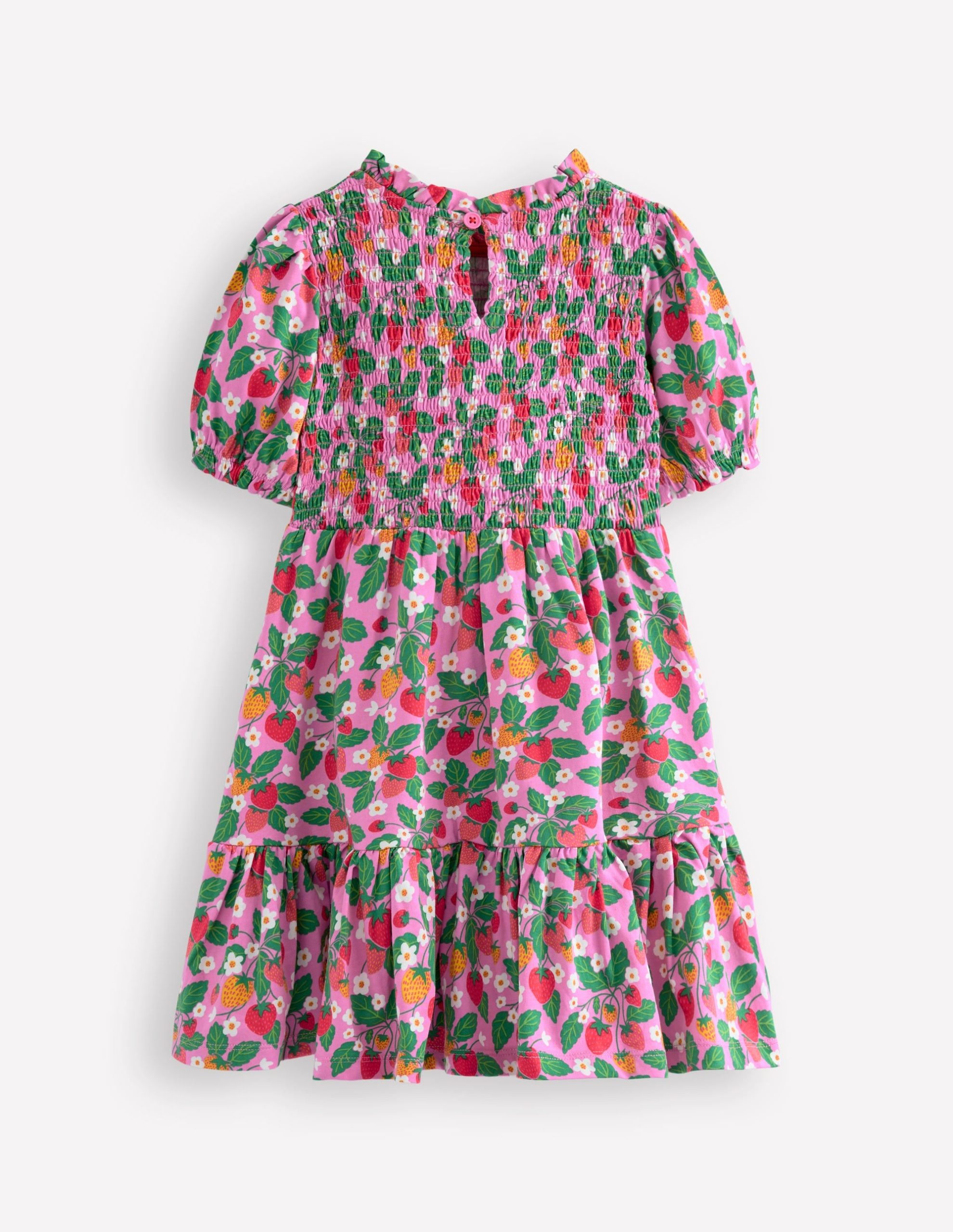 Aurora Shirred Twirly Dress-Cosmos Pink Strawberry Patch - Image 2