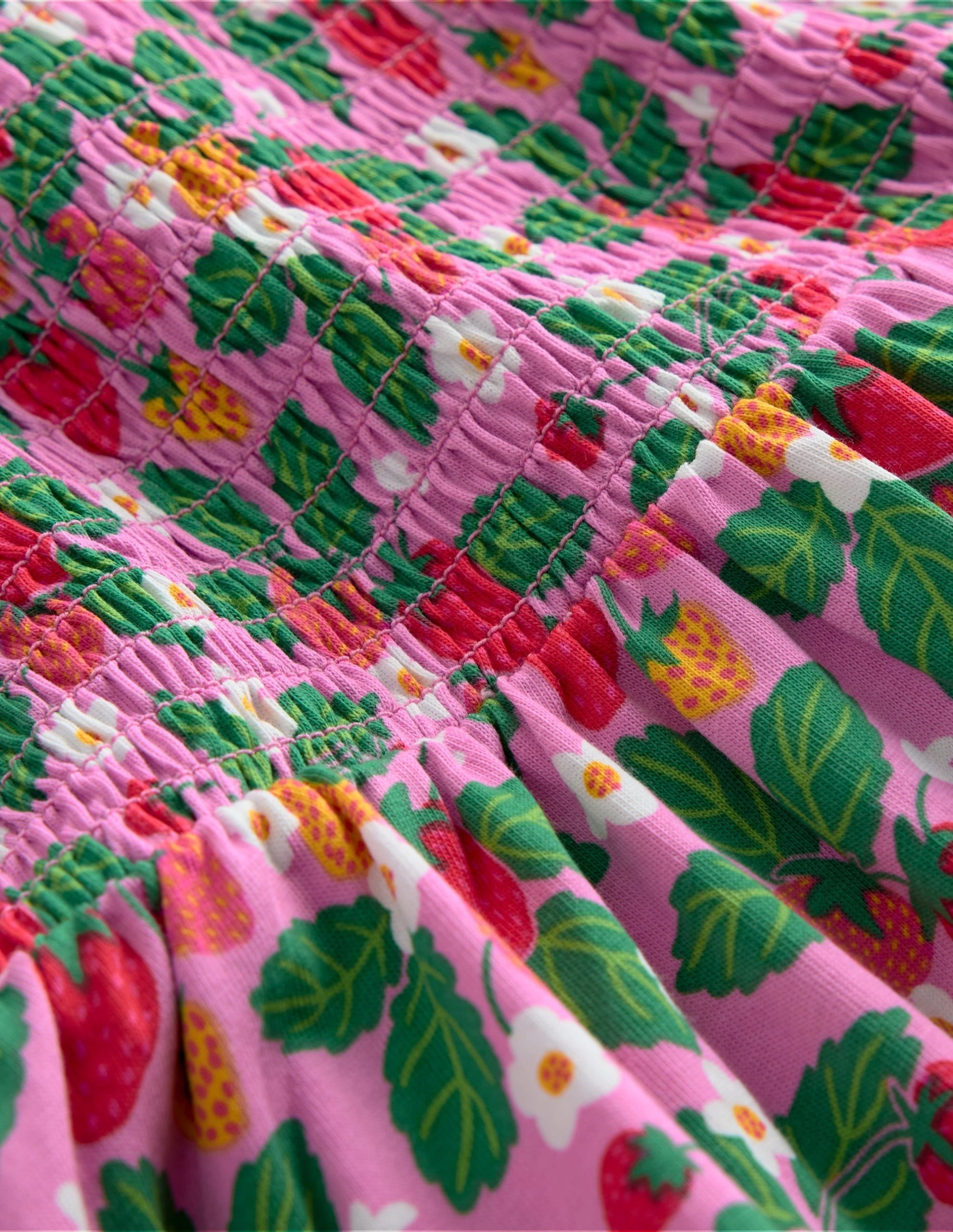 Aurora Shirred Twirly Dress-Cosmos Pink Strawberry Patch - Image 3