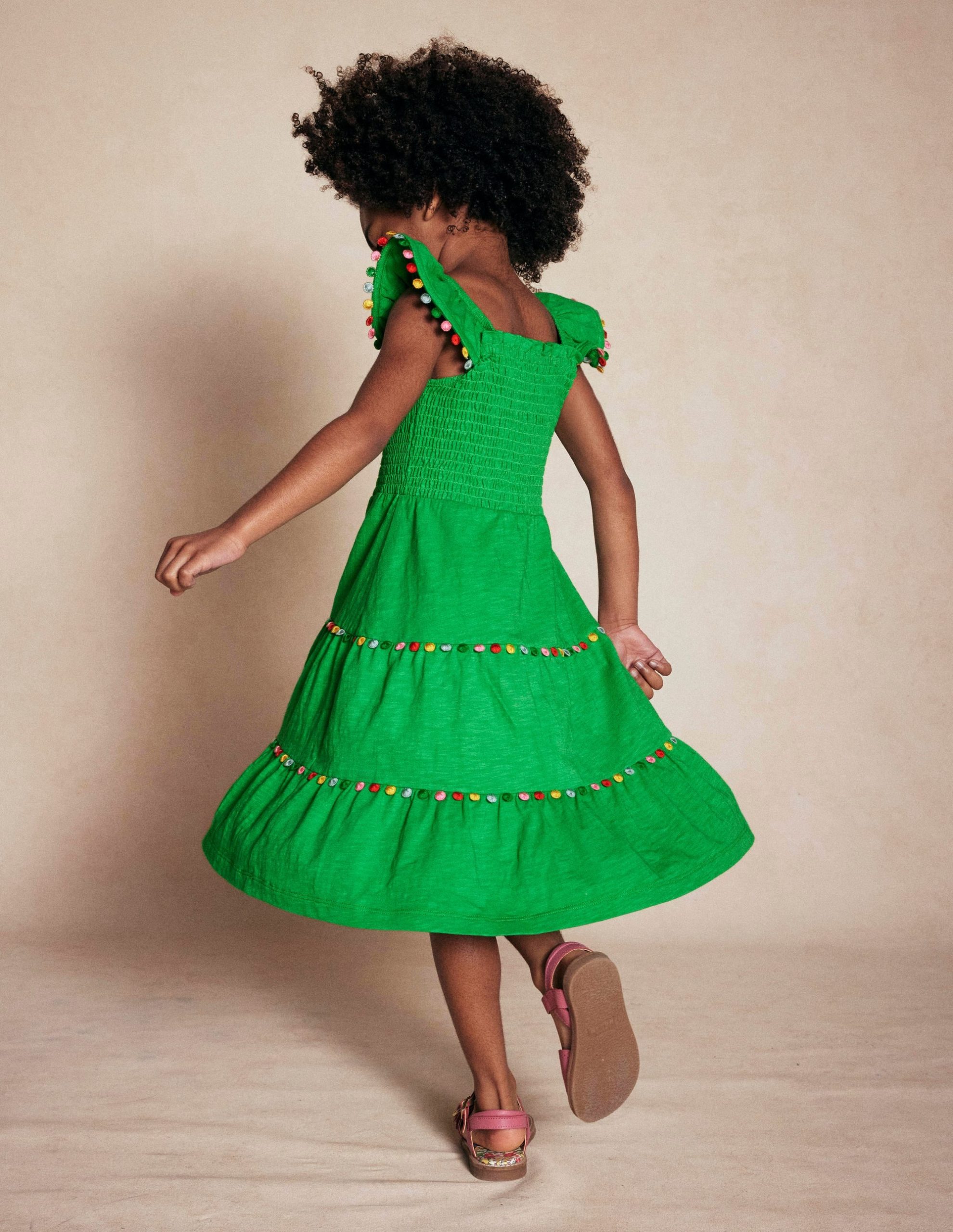 Addison Twirly Pom Dress-Sapling Green