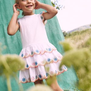 Broderie Mix Jersey Dress-White Rainbow